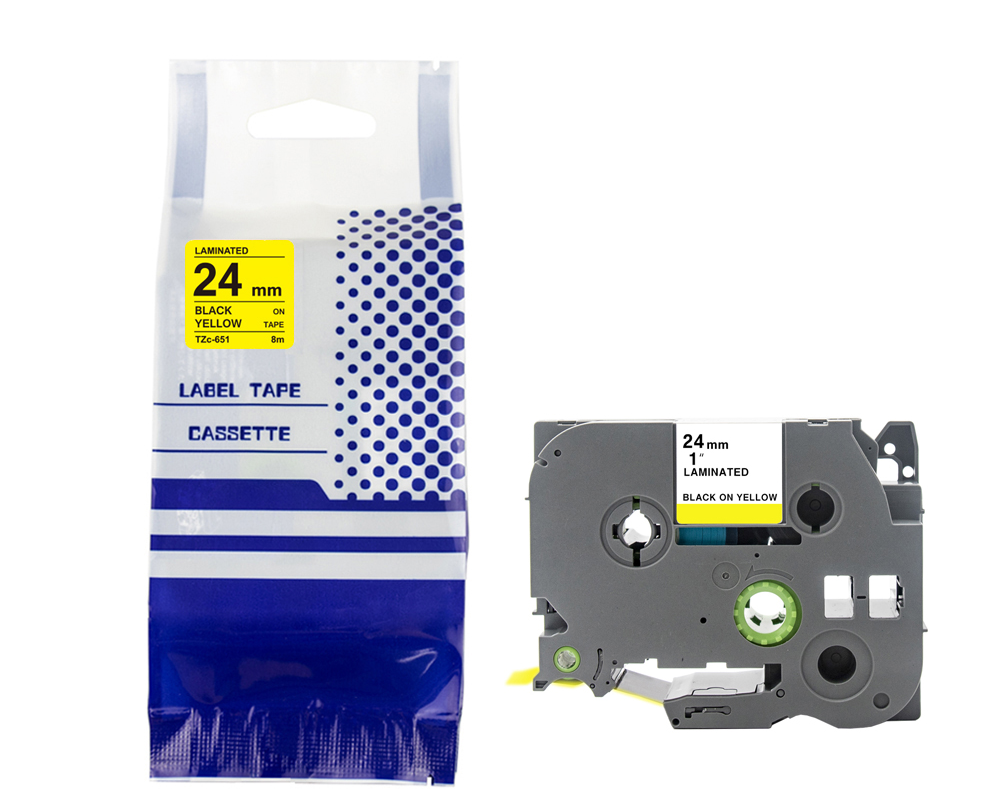 Taśma BROTHER TZE-651 24mm x 8mczarny na żółtym zamiennik