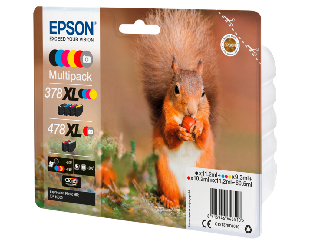 Epson Tusz 378XL+478XL XP-15000 CMYK 1×10.2ml. 2×11.2ml. 3×9.3ml